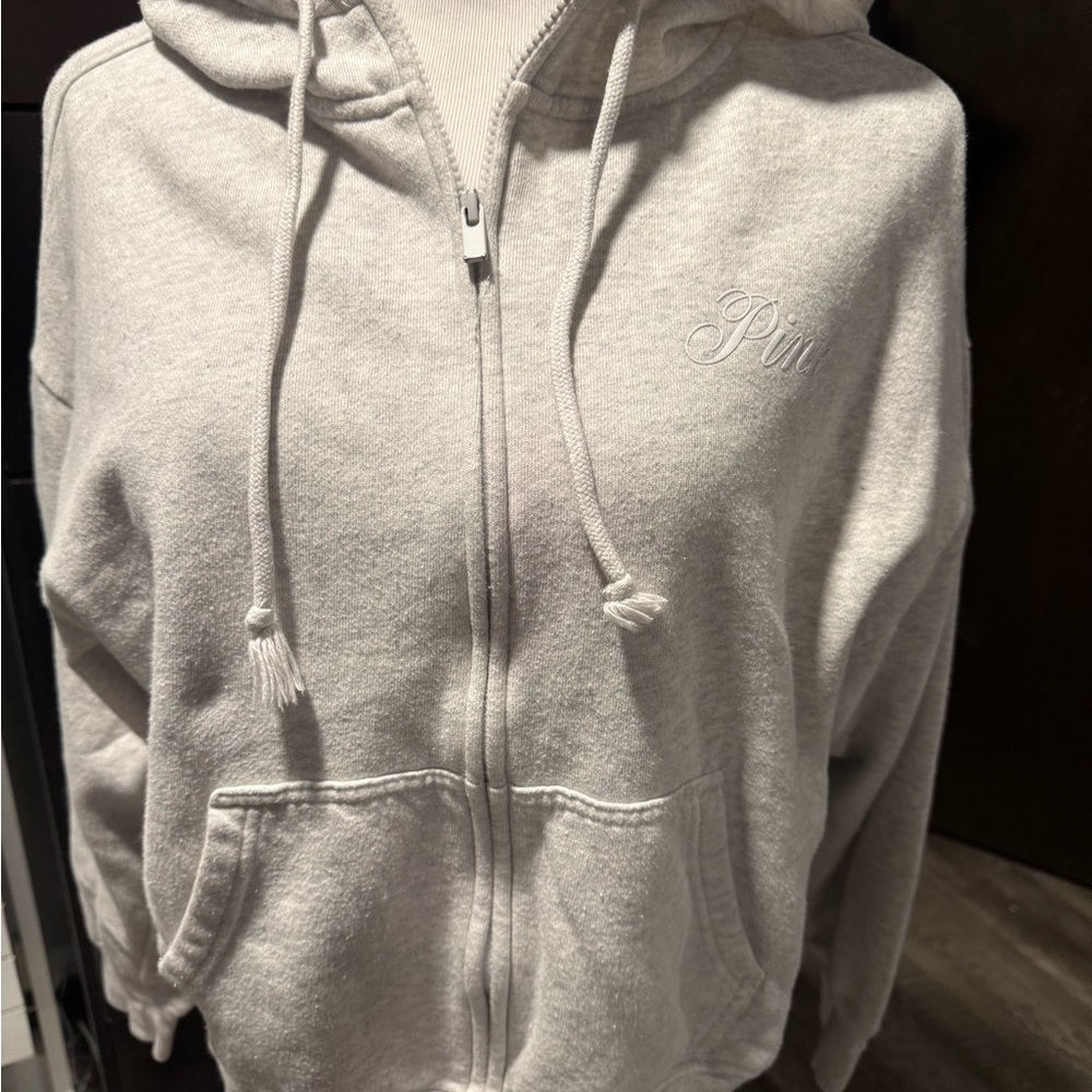 PINK gray Zip-Up Hoodie
